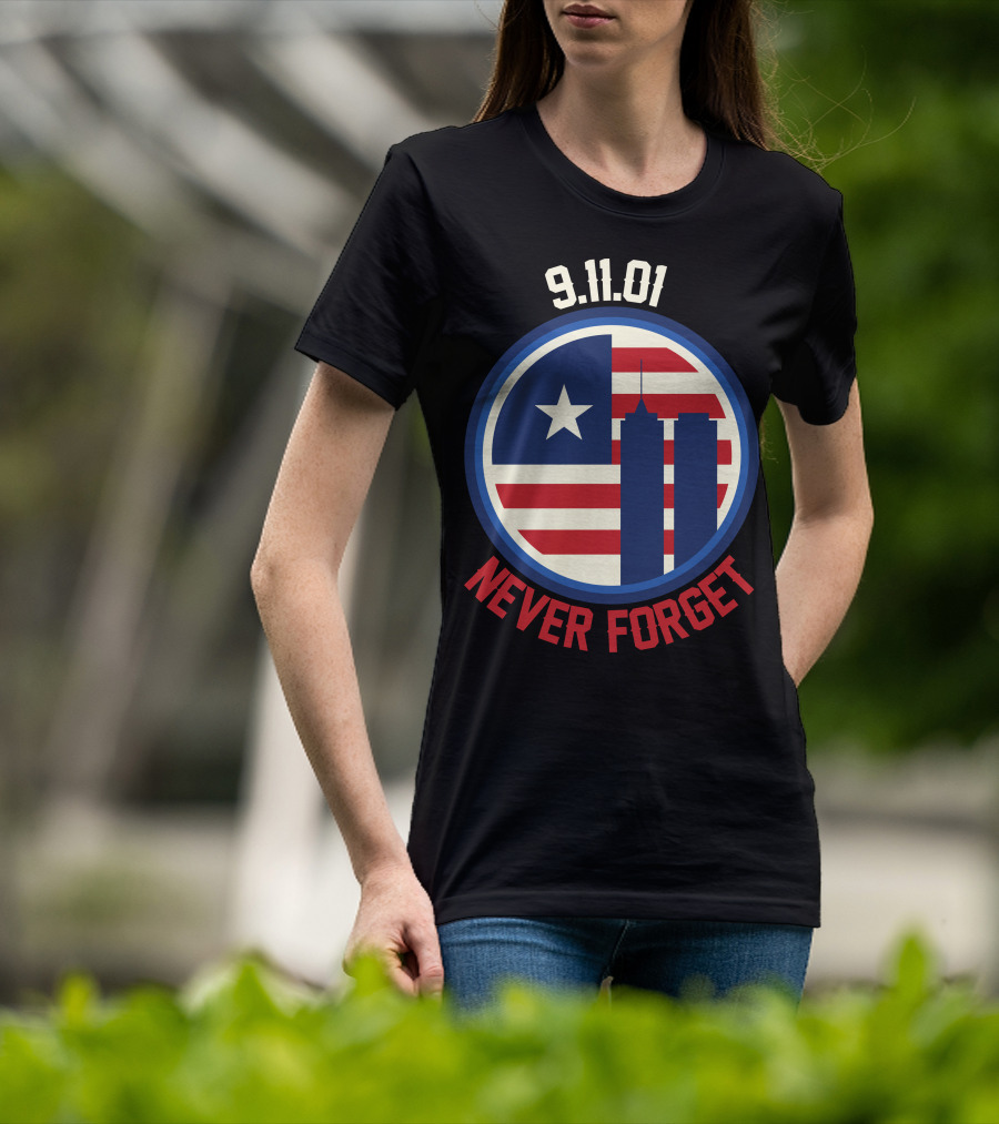 9.11.01 Never Forget Twin Towers American Flag Star T-Shirt