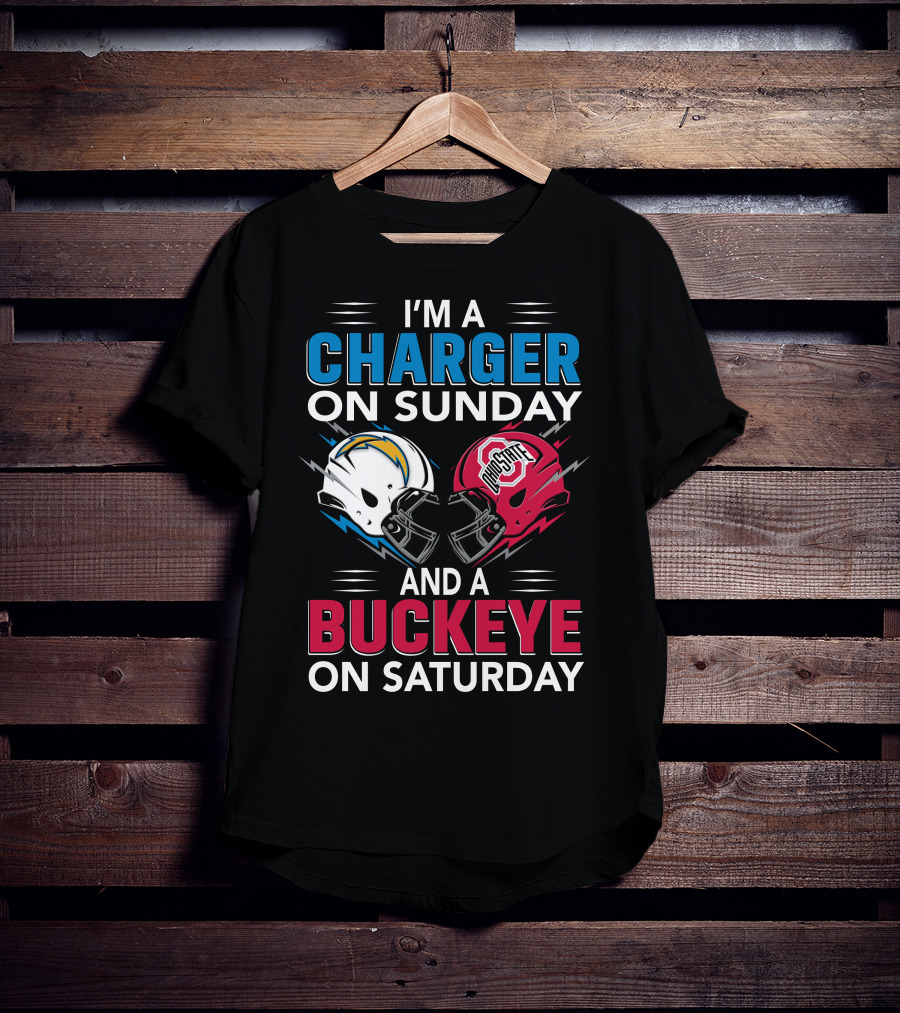 I'm A Charger On Sunday And A Buckeye On Saturday Football Helmets T-Shirt