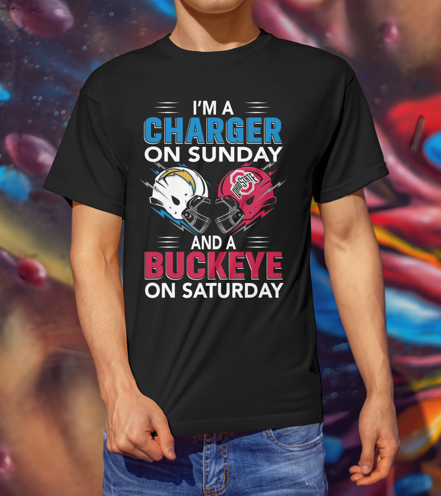 I'm A Charger On Sunday And A Buckeye On Saturday Football Helmets T-Shirt