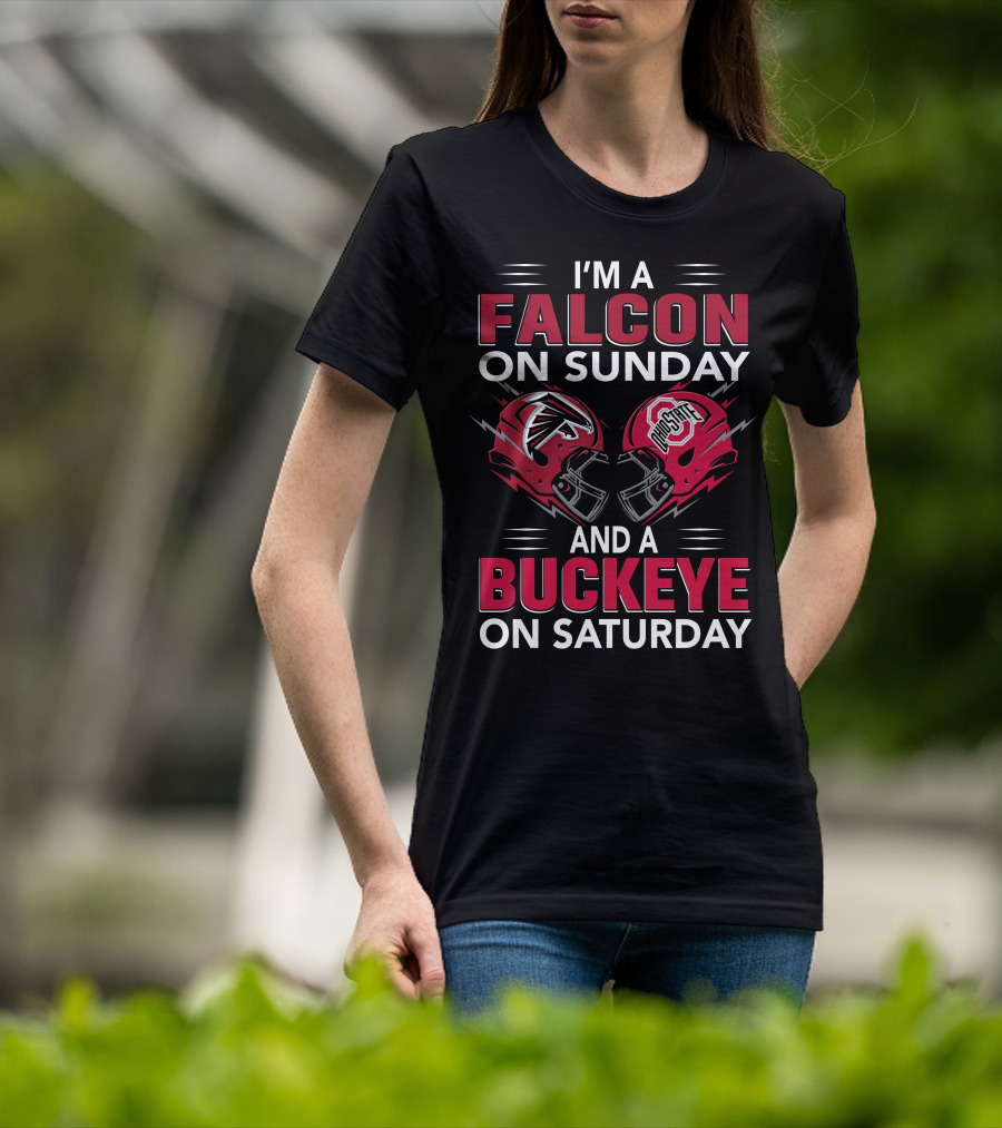 I'm A Falcon On Sunday And A Buckeye On Saturday Football Fan Helmet T-Shirt