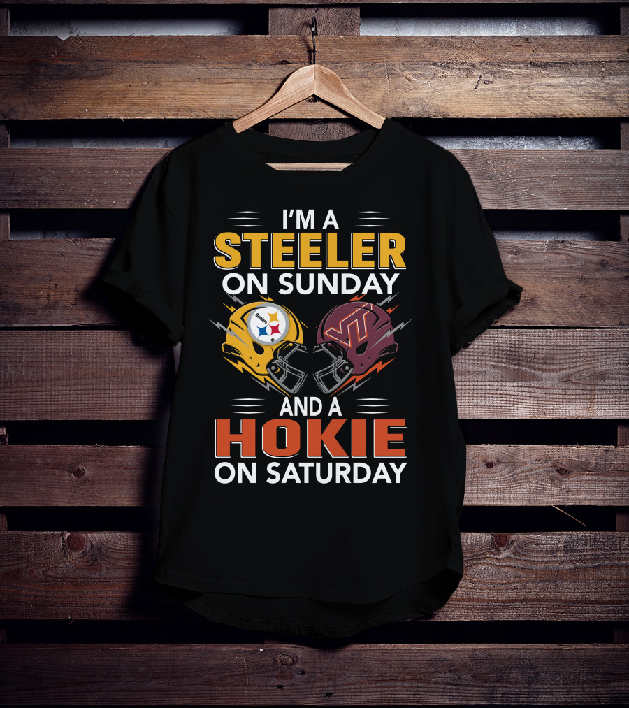 I'm A Steeler On Sunday And A Hokie On Saturday Football Helmets T-Shirt