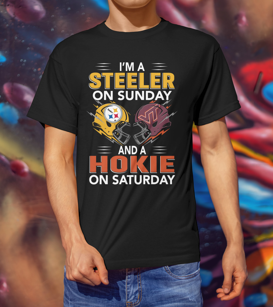 I'm A Steeler On Sunday And A Hokie On Saturday Football Helmets T-Shirt