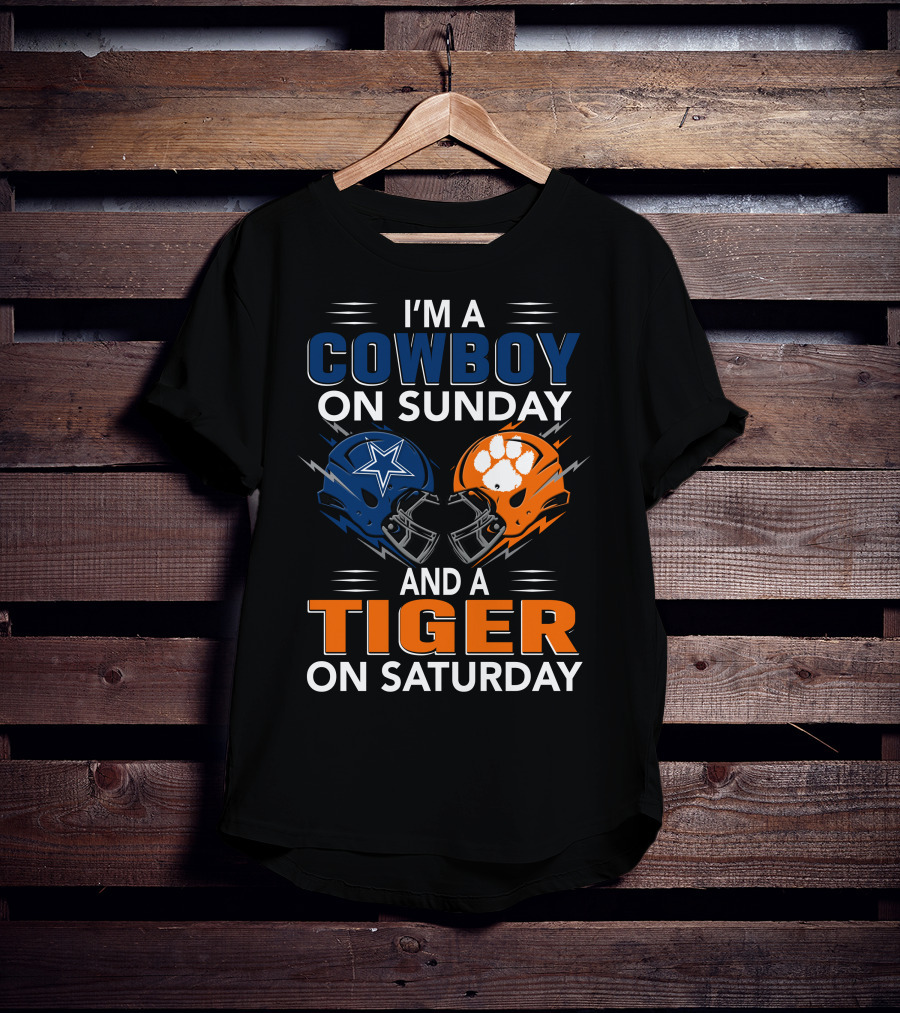 I'm A Cowboy On Sunday And A Tiger On Saturday Football Helmets Rivalry T-Shirt