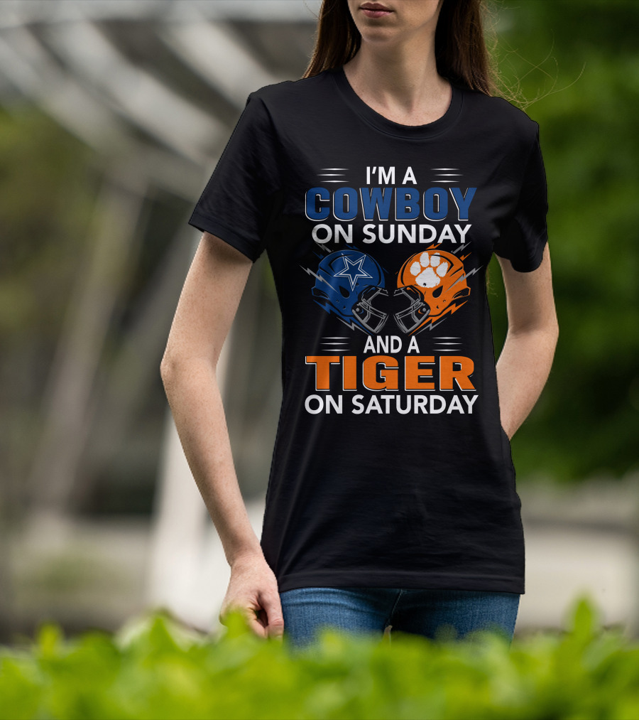 I'm A Cowboy On Sunday And A Tiger On Saturday Football Helmets Rivalry T-Shirt