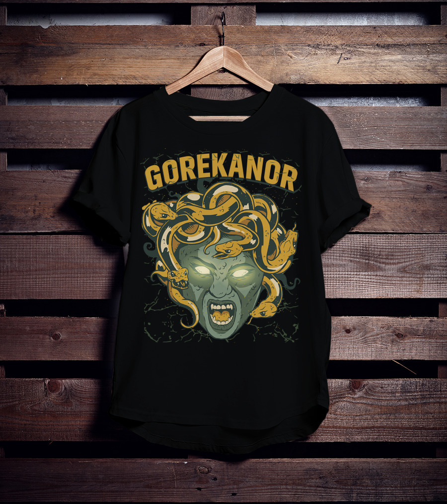 Gorekanor Medusa Snakes Glowing Eyes T-Shirt