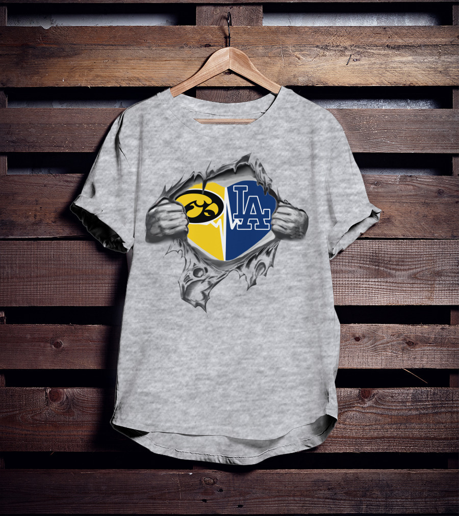 Hawkeyes Dodgers La Heart Symbol Torn Reveal T-Shirt