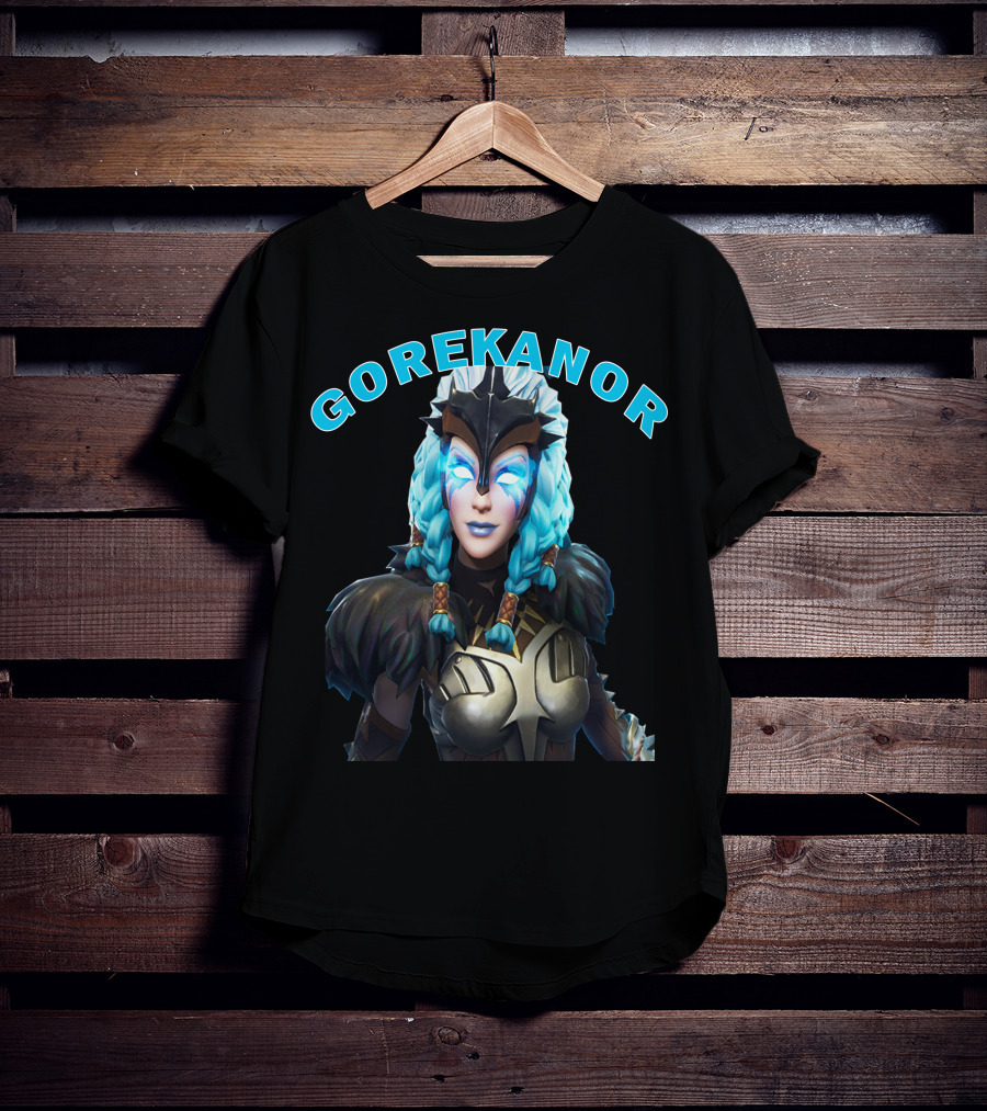 Gorekanor Viking Warrior Ice Queen With Braided Blue Hair And Mask T-Shirt