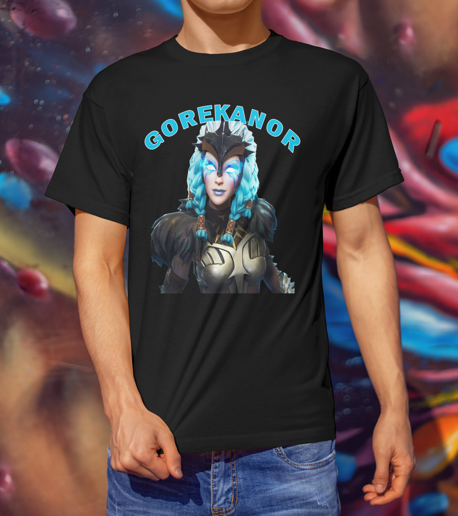 Gorekanor Viking Warrior Ice Queen With Braided Blue Hair And Mask T-Shirt