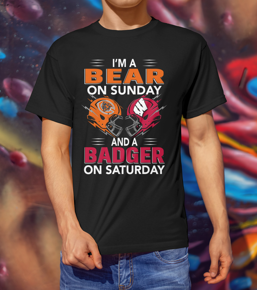 I'm A Bear On Sunday And A Badger On Saturday Football Helmets T-Shirt