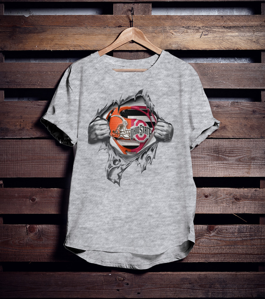 Ohio State Buckeyes Cleveland Browns Super Fan Logo Fusion T-Shirt