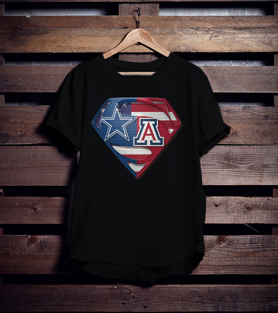 Dallas Cowboys Wildcats Superman Logo American Flag T-Shirt