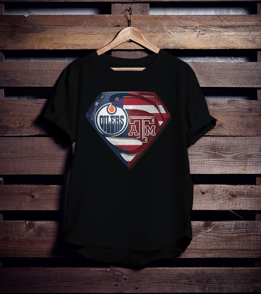 Oilers A&M Superman Shield American Flag T-Shirt