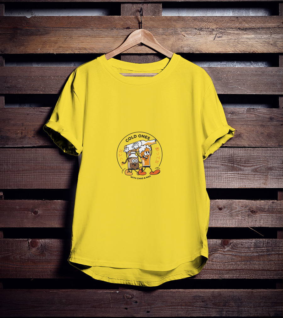 Cold Ones With Chad And Max Cartoon Beers Yellow Background T-Shirt
