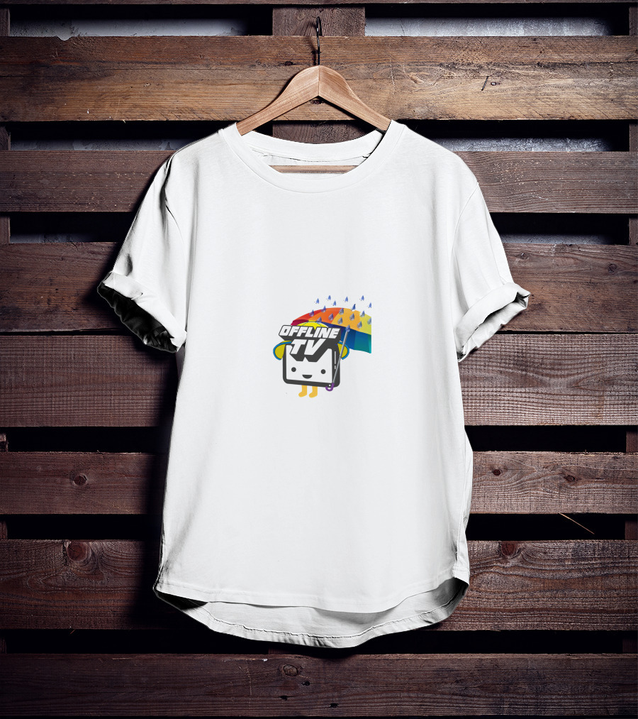 Offline TV Cartoon Character With Rainbow Umbrella T-Shirt