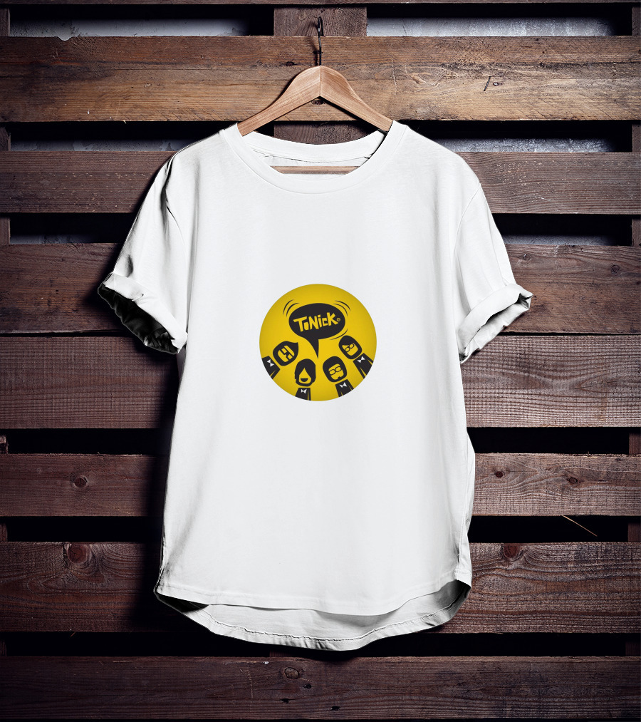 TONICK Yellow Circle With Cartoon Characters T-Shirt