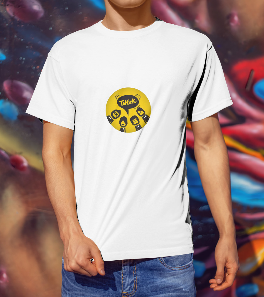 TONICK Yellow Circle With Cartoon Characters T-Shirt