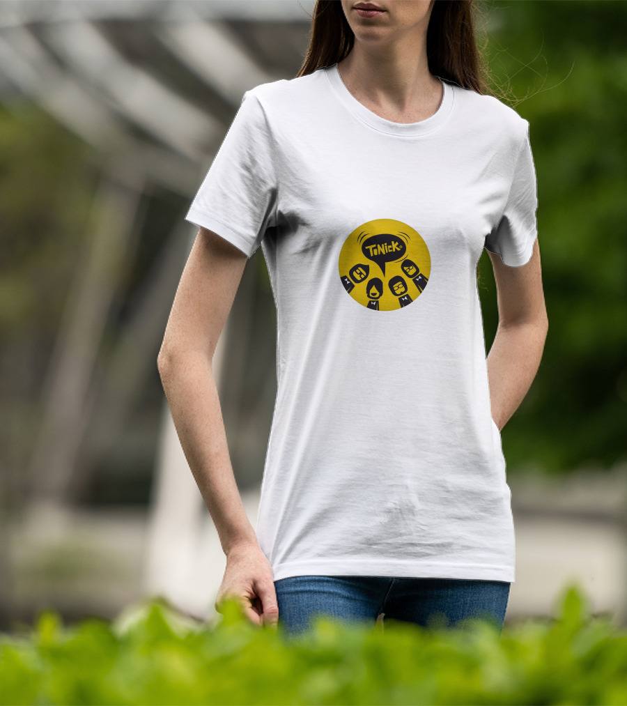 TONICK Yellow Circle With Cartoon Characters T-Shirt