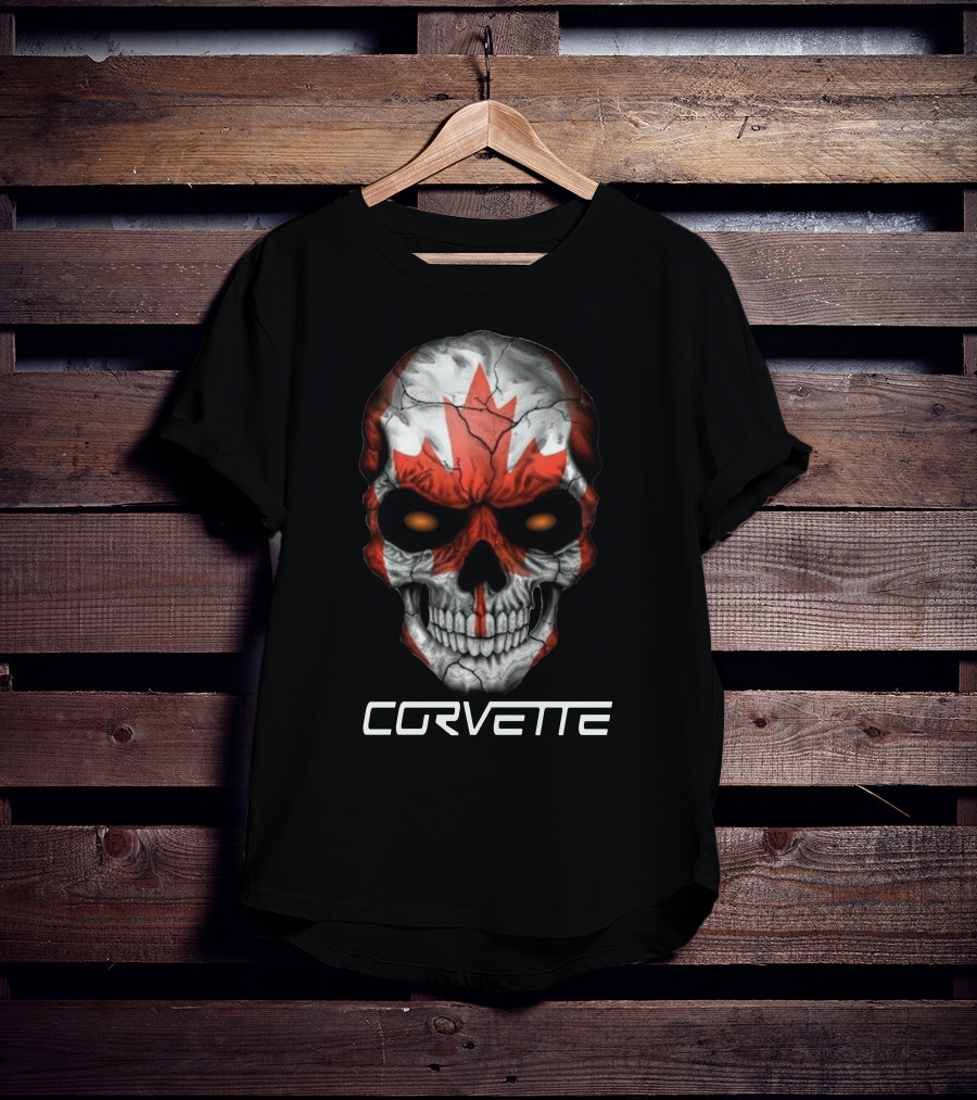 CORVETTE Canada Skull With Red Maple Leaf T-Shirt