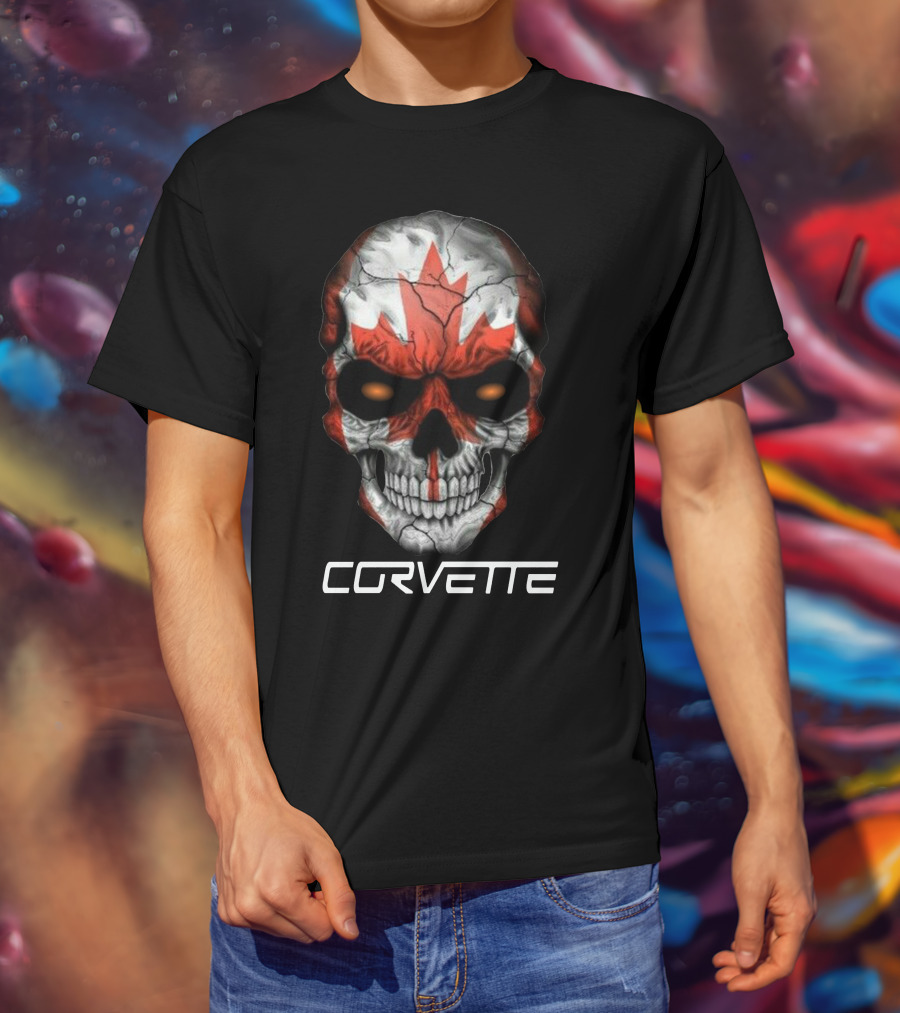 CORVETTE Canada Skull With Red Maple Leaf T-Shirt