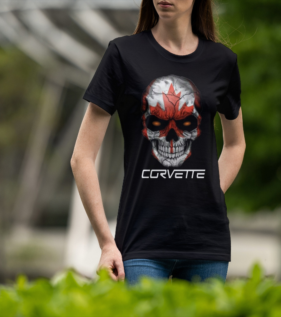 CORVETTE Canada Skull With Red Maple Leaf T-Shirt