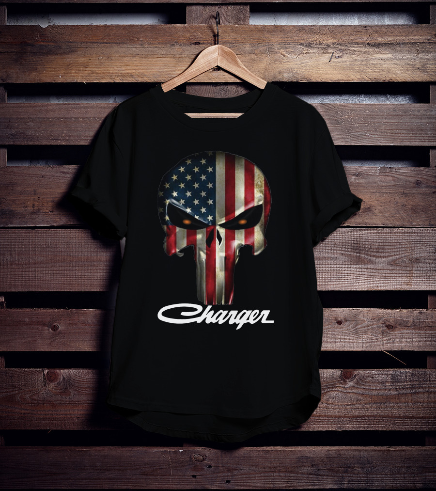 American Flag Punisher Skull Charger T-Shirt
