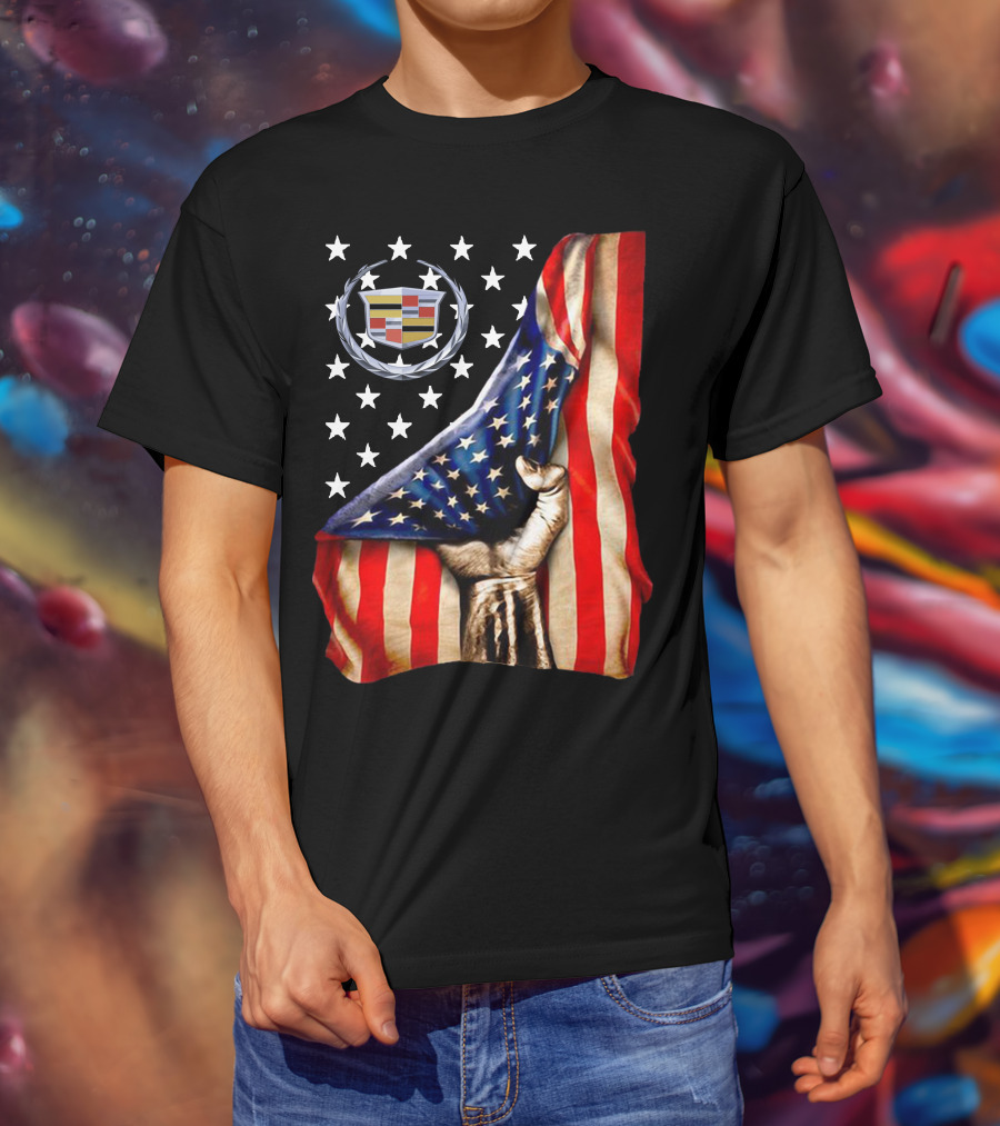 Cadillac American Flag Patriotic Car Logo T-Shirt