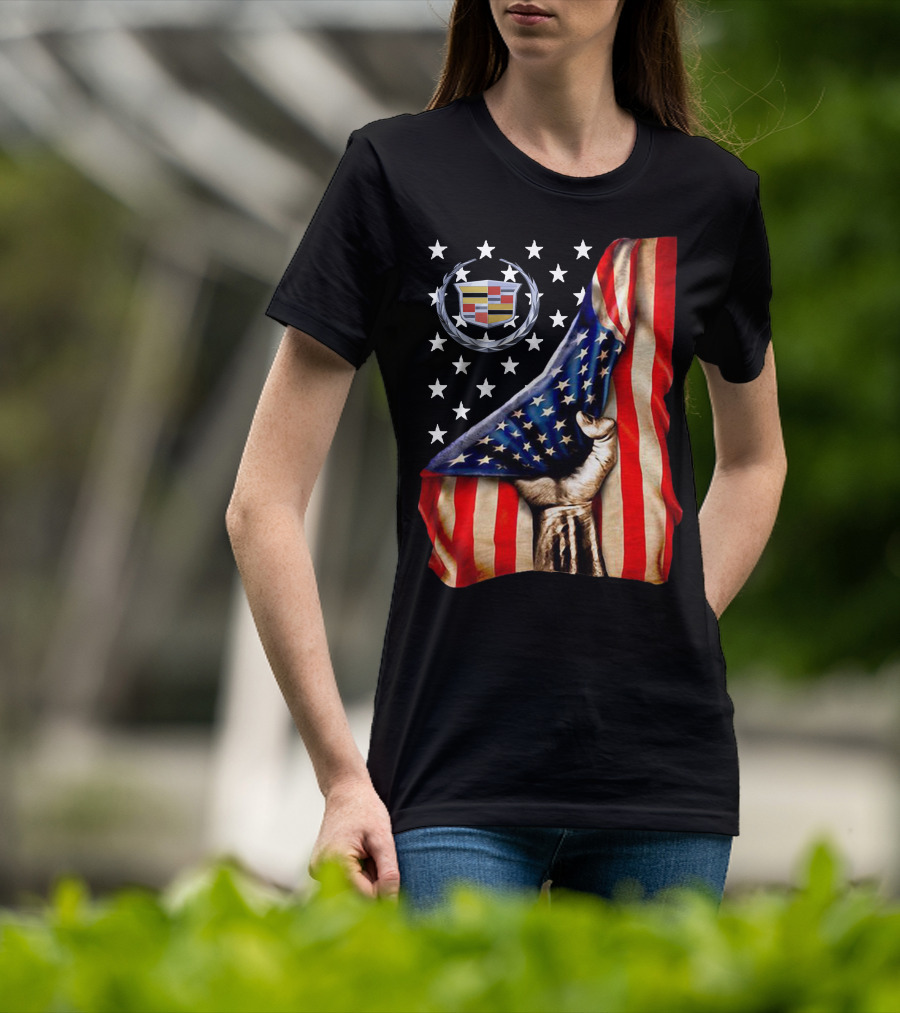 Cadillac American Flag Patriotic Car Logo T-Shirt