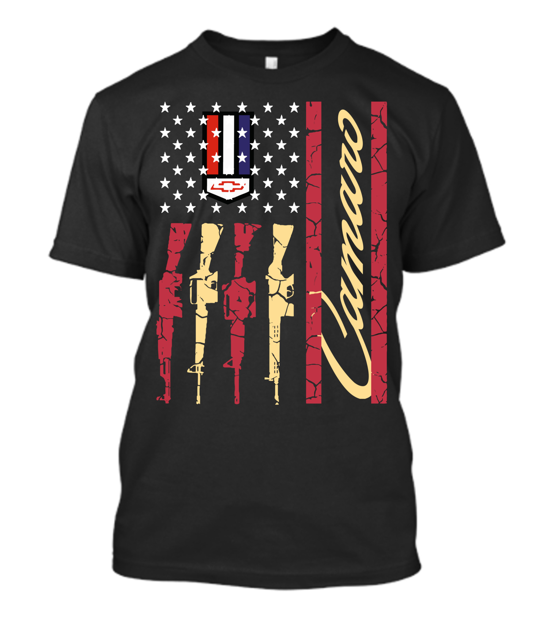 Camaro Chevrolet Logo Stars And Stripes With Rifle T-Shirt