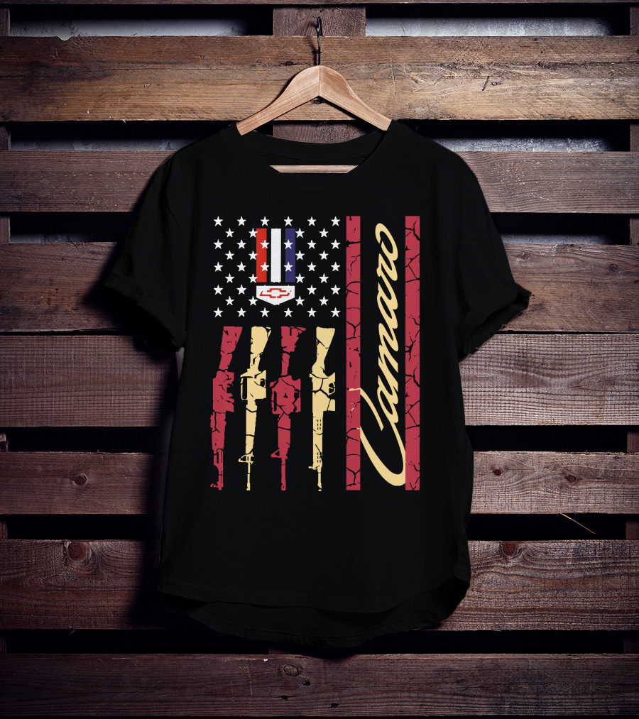 Camaro Chevrolet Logo Stars And Stripes With Rifle T-Shirt