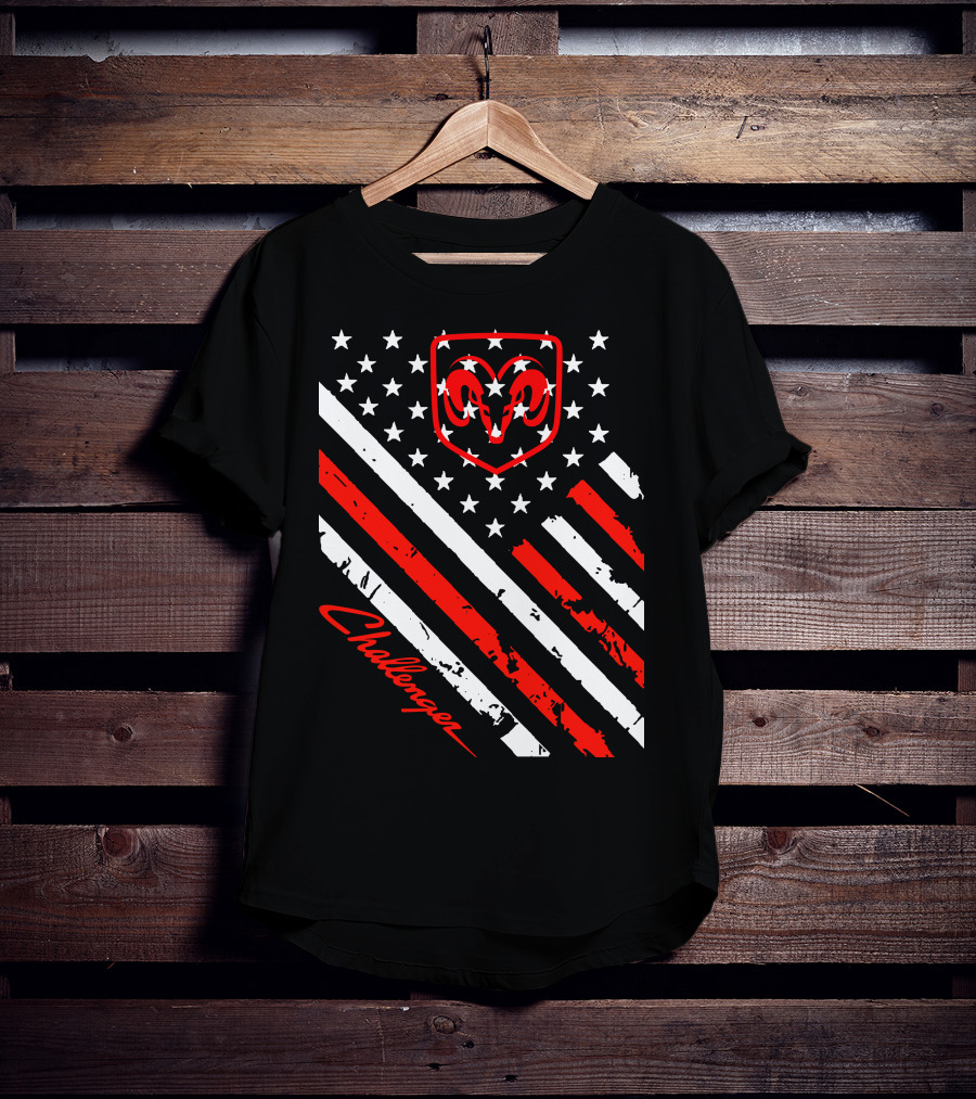 Dodge Challenger Ram American Flag Stripes Stars T-Shirt