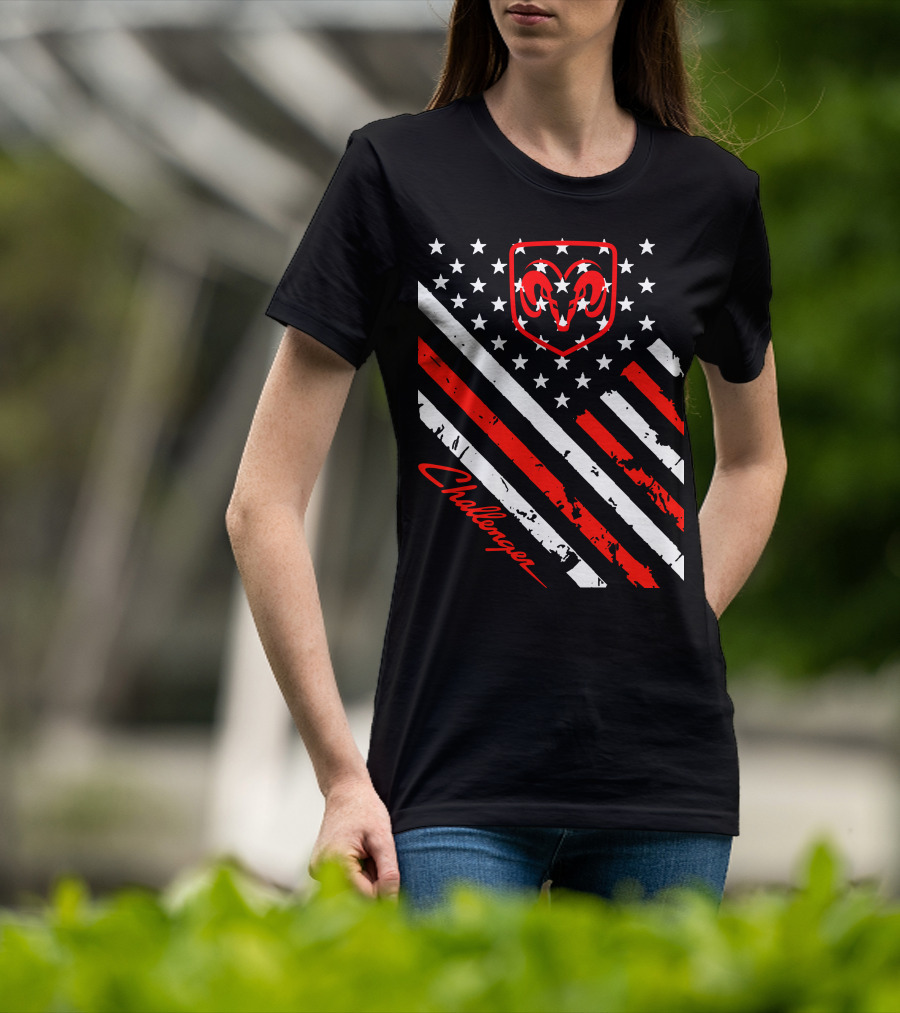 Dodge Challenger Ram American Flag Stripes Stars T-Shirt