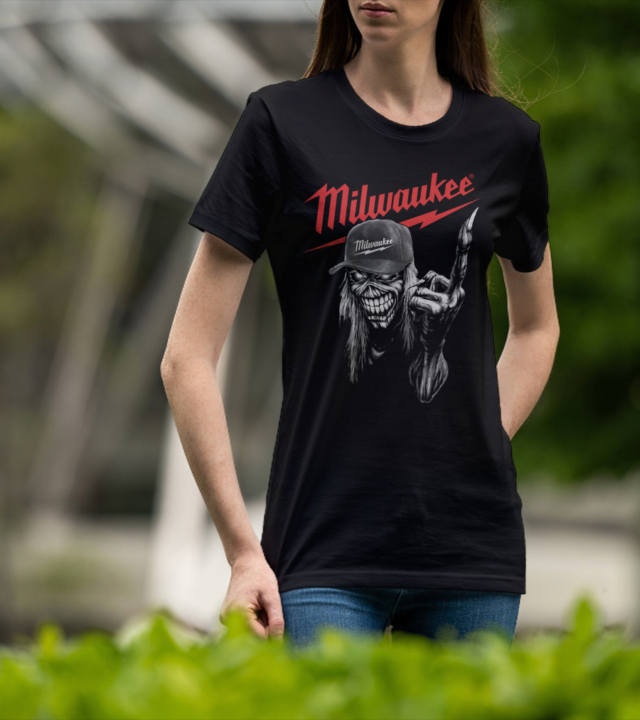 Milwaukee Skeleton With Cap And Lightning Bolt T-Shirt