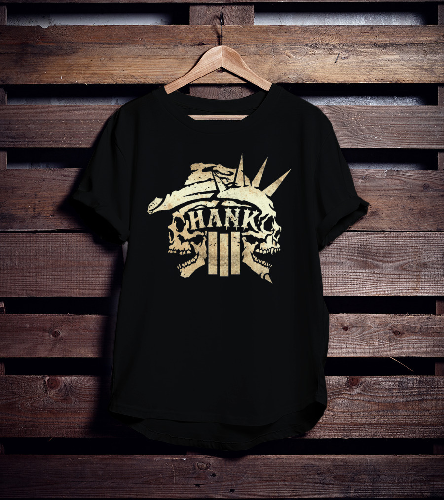 Hank III Skull Design With Statue Of Liberty Crown T-Shirt