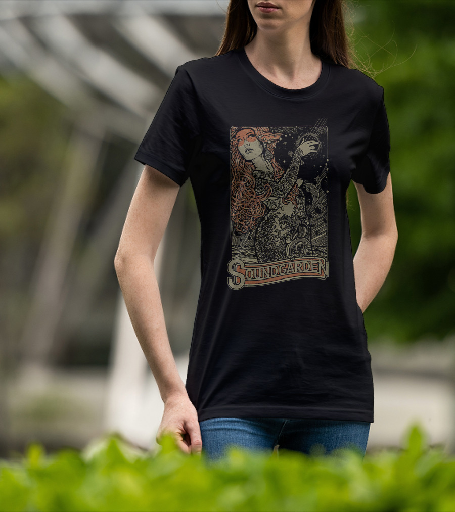 Soundgarden Psychedelic Art Nouveau Style Mystical Woman And Cosmic T-Shirt