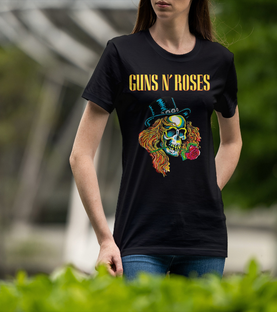 Guns N' Roses Skull With Hat And Rose T-Shirt
