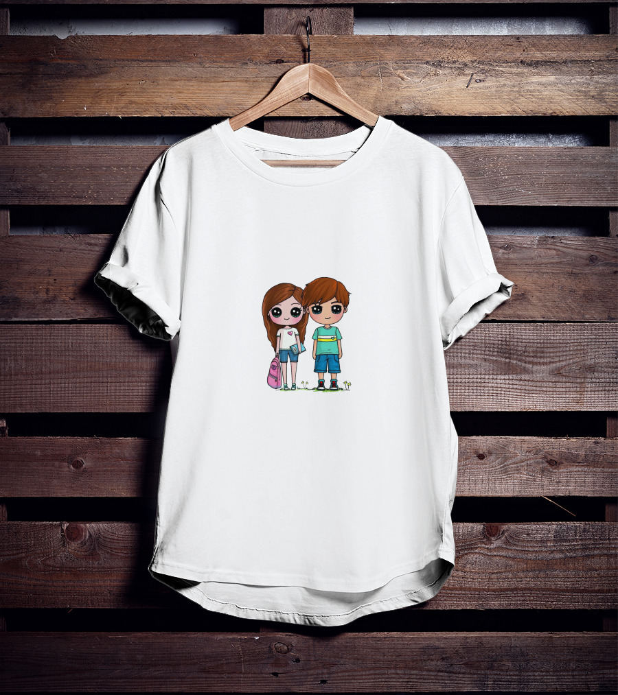 LaurDIY Cute Anime Couple With Heart Shirt And Backpack T-Shirt
