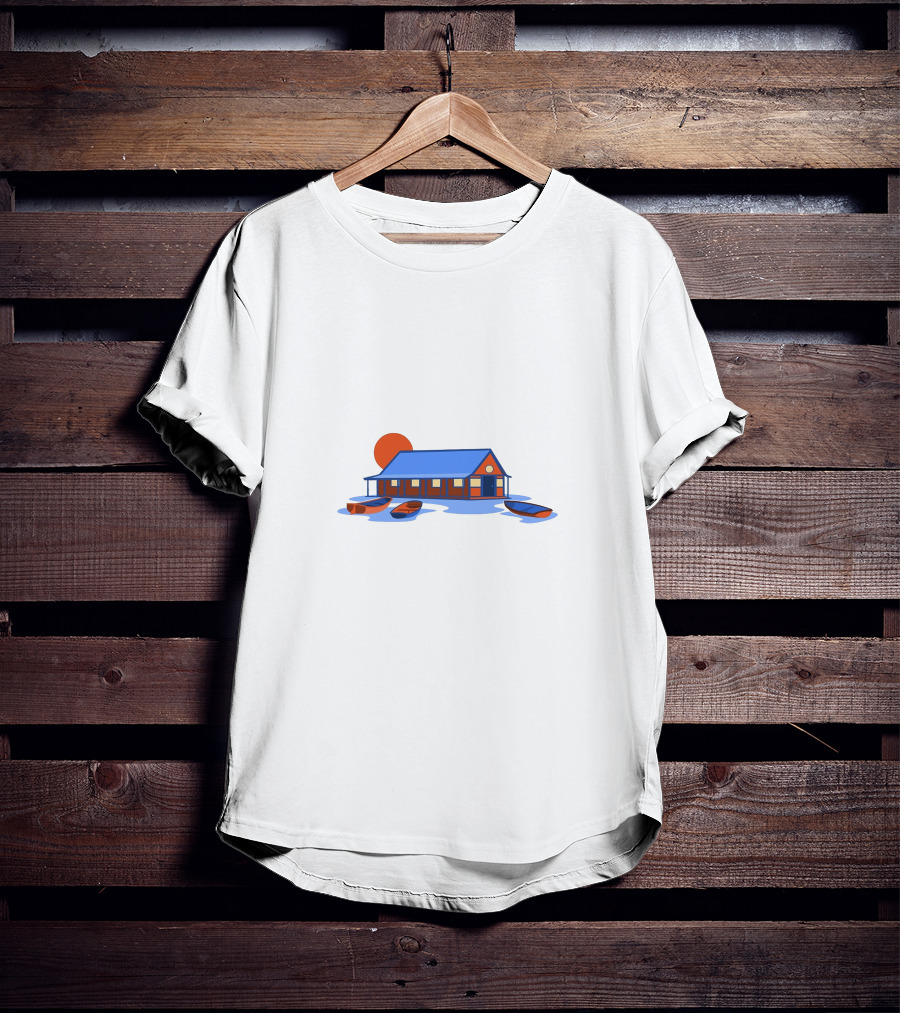 Boathouse Sunrise With Rowboats And Pier Shadow T-Shirt