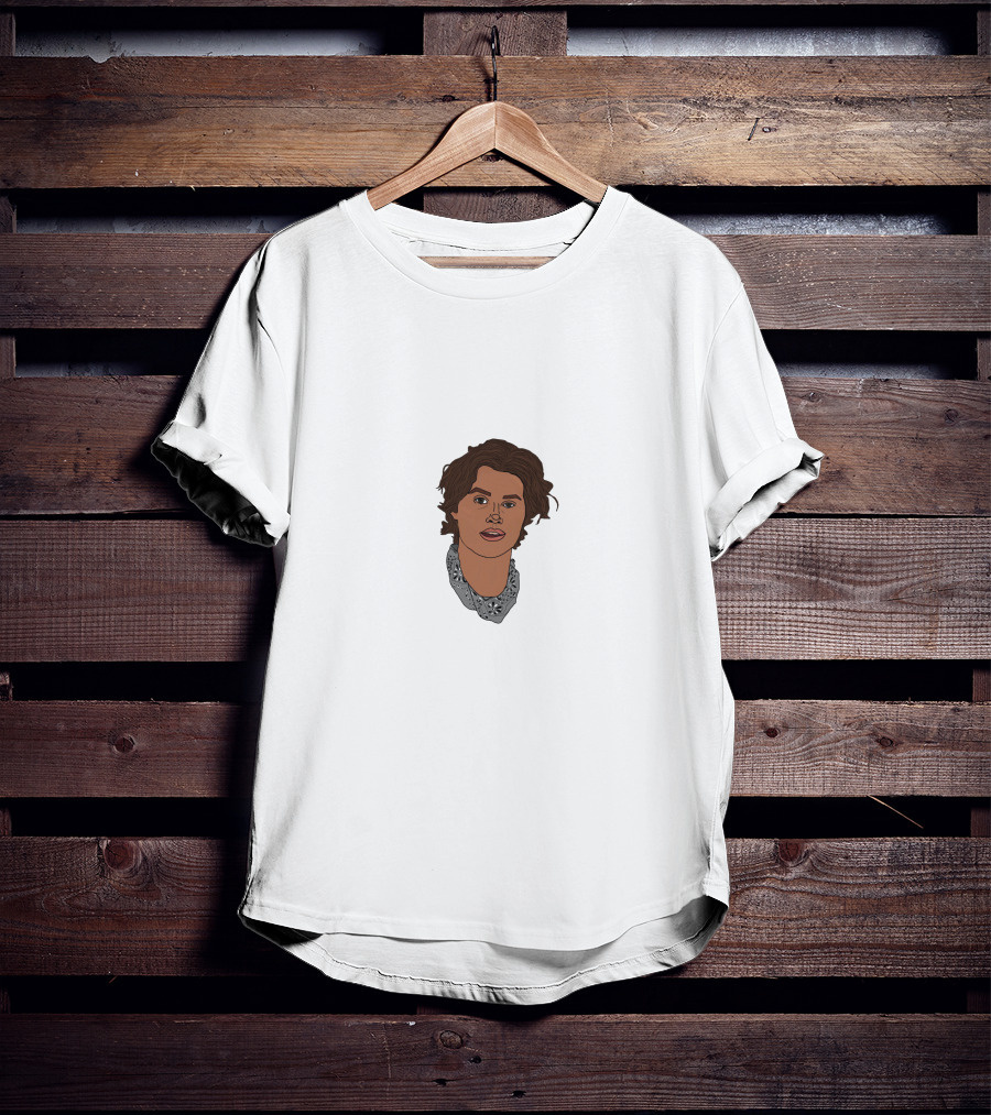 Chase Stokes Illustration With Scruffy Hair And Bandana T-Shirt