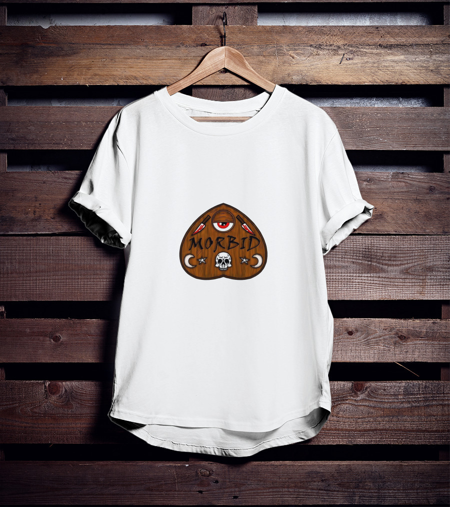 Morbid Podcast Wood Ouija Skull Knives Crescent Moon T-Shirt