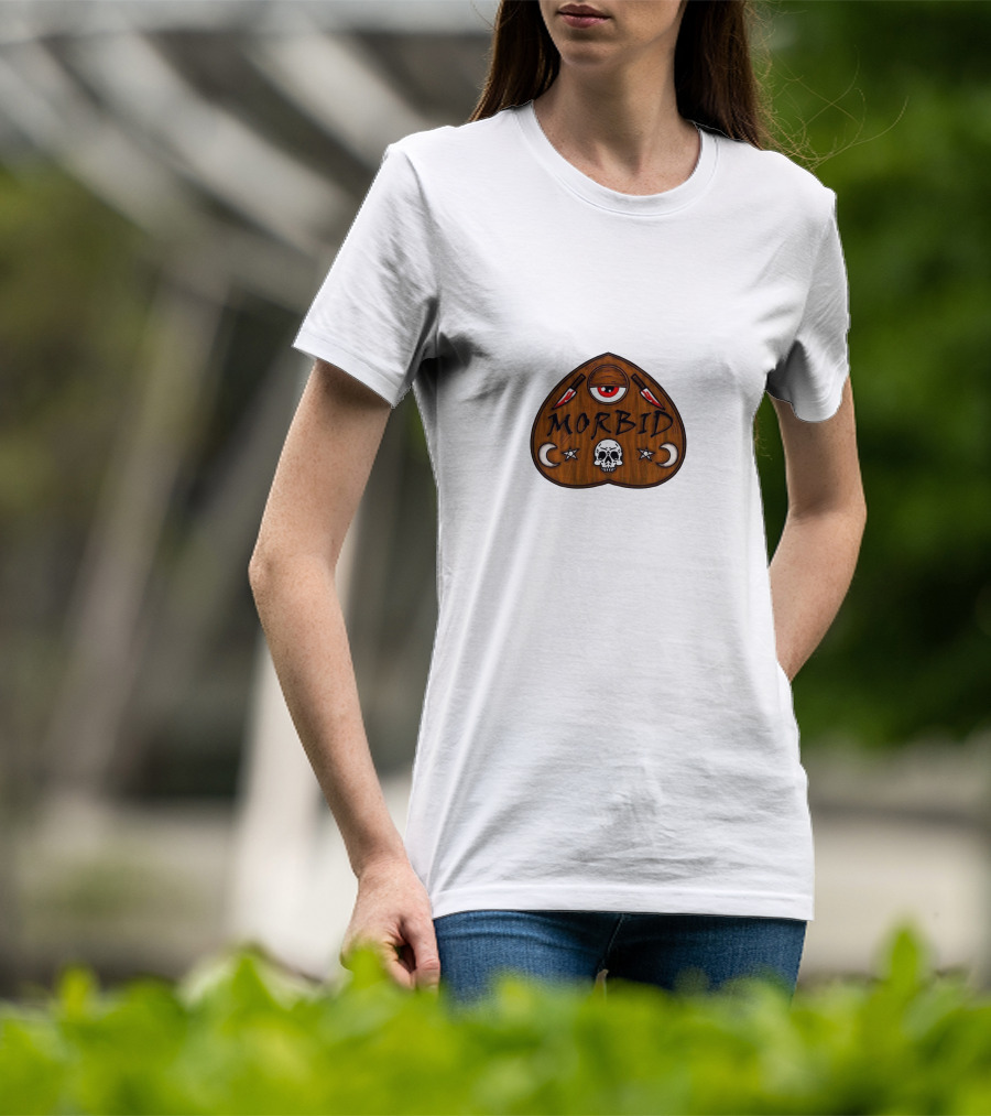 Morbid Podcast Wood Ouija Skull Knives Crescent Moon T-Shirt