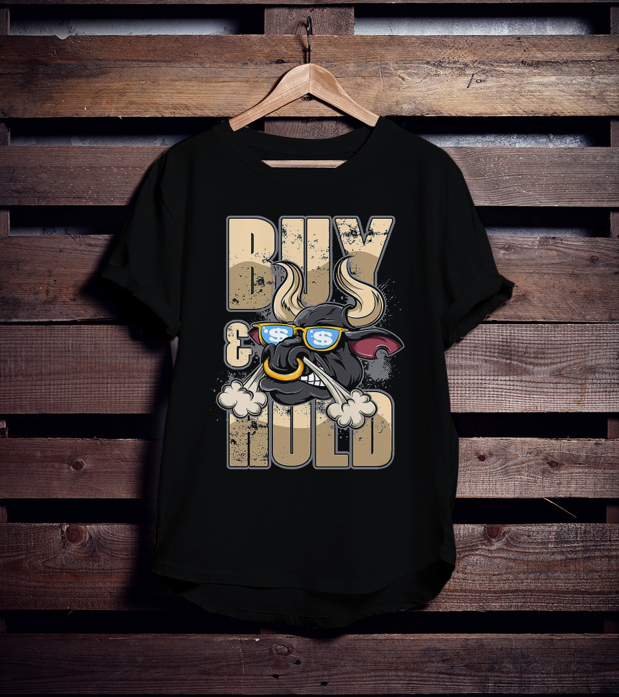 Buy And Hold Bull Head With Dollar Signs IN Sunglasses T-Shirt