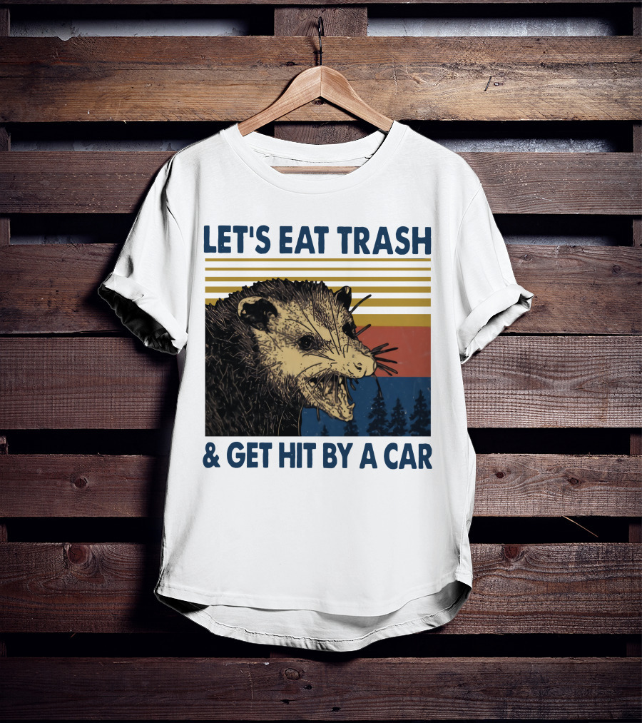 LET'S EAT TRASH And GET HIT BY A CAR Opossum Vintage Retro Stripe Forest T-Shirt