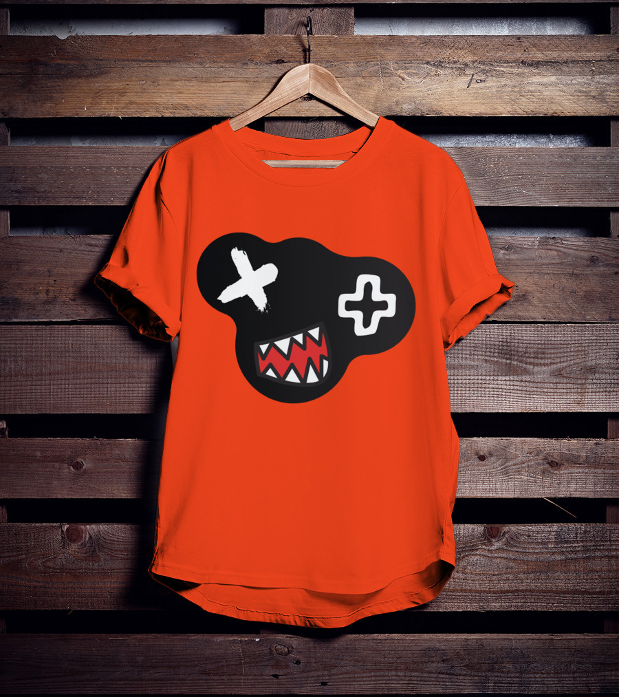 Monstrosity X Plus Mark Teeth Icon On Black Blob Shape T-Shirt