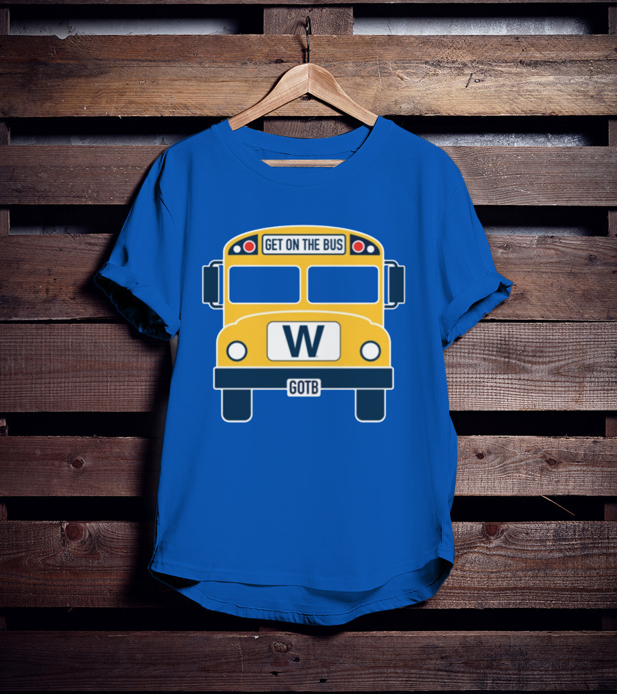Cubs GOTB Blue And Yellow Bus W Get On The Bus T-Shirt