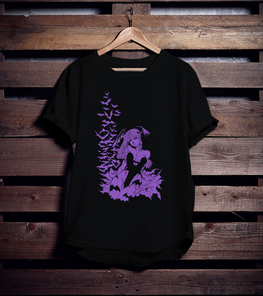 Udon Pins Darkstalkers Morrigan With Purple Bats Swarm T-Shirt