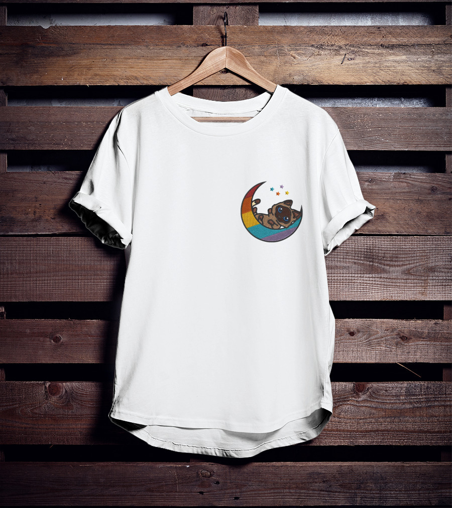 Notantfrost X Dream Merch Perfectly Impurrfect Rainbow Crescent Cat With Stars T-Shirt
