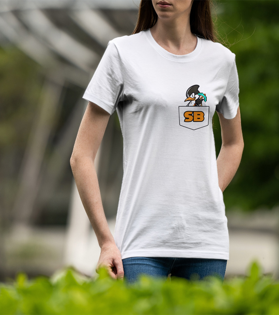 SB737 Penguin With Pickaxe Fake Pocket T-Shirt