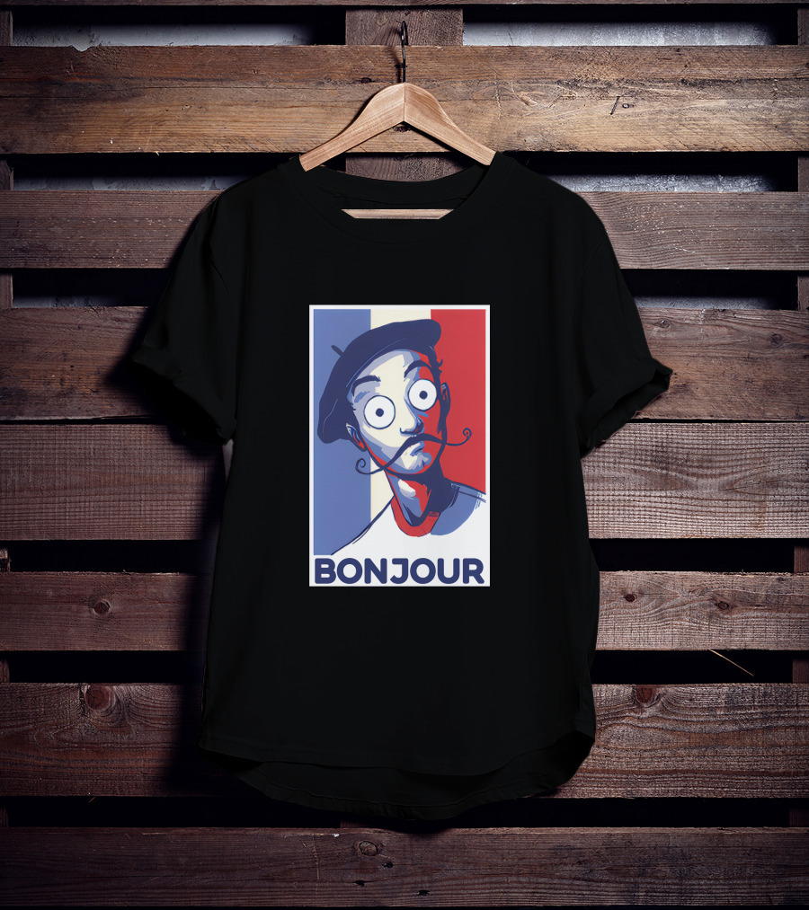 Bonjour French Beret Character With WorldofKeralis Style Tricolor Background T-Shirt