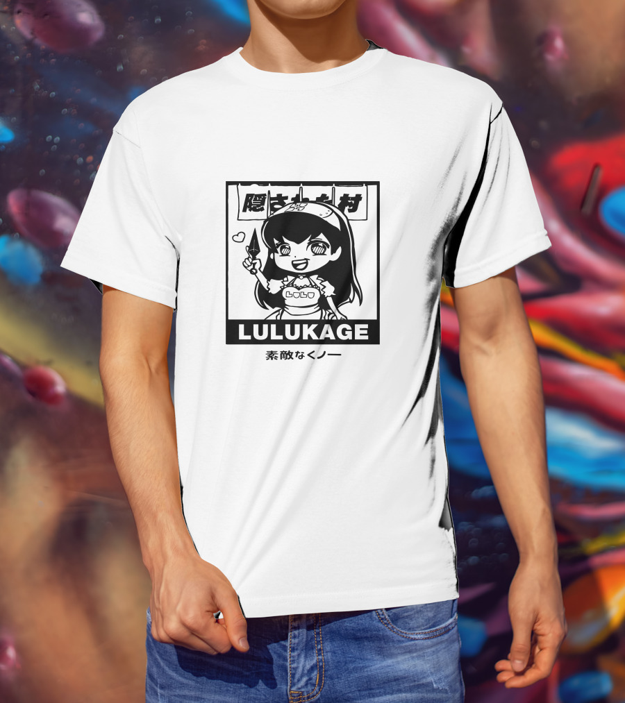 Lulukage Anime Character With Knife And Heart Symbol In Japanese T-Shirt