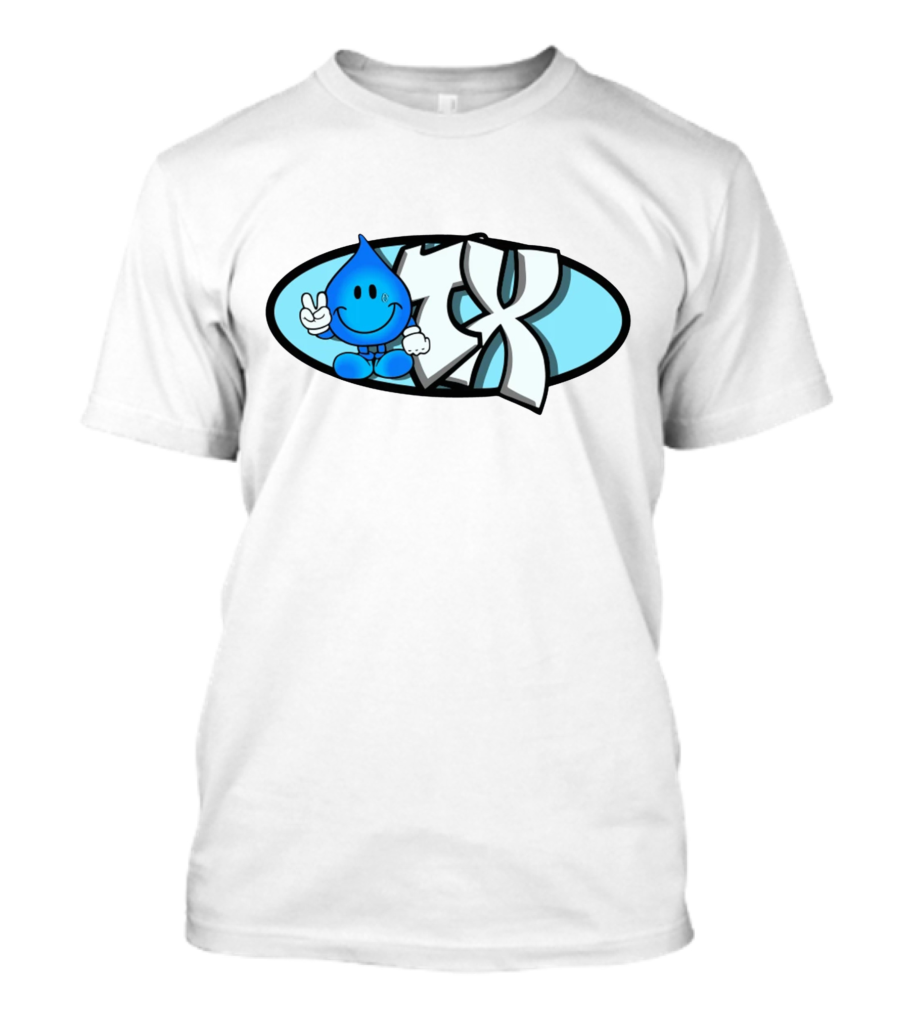 Geezy Industreetz Geezy World HX Logo With Blue Drop Cartoon Character T-Shirt